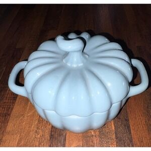 Crofton Light Blue Pumpkin Stoneware Cocotte Mini Casserole Dish with Lid
